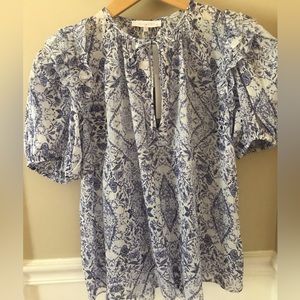 Olivaceous Blue and White Floral Blouse